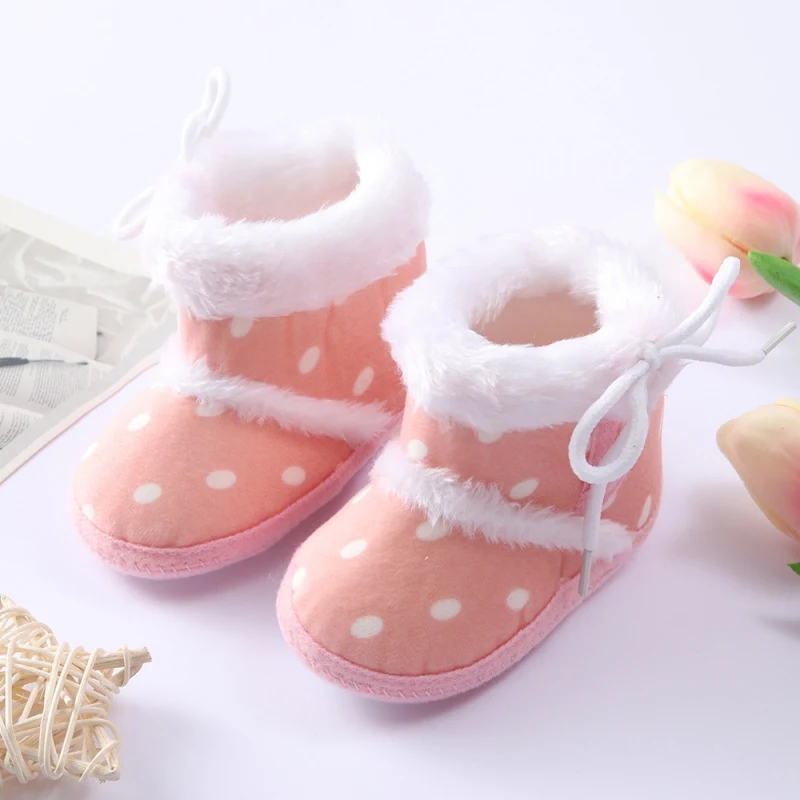 ฤดูหนาวทารกแรกเกิดเด็กทารก Polka Dot น่ารักการ์ตูนรองเท้าผ้าฝ้าย Soft Sole Plus กํามะหยี่รองเท้าอุ่นเด็กวัยหัดเดินทารกเดินรองเท้า
