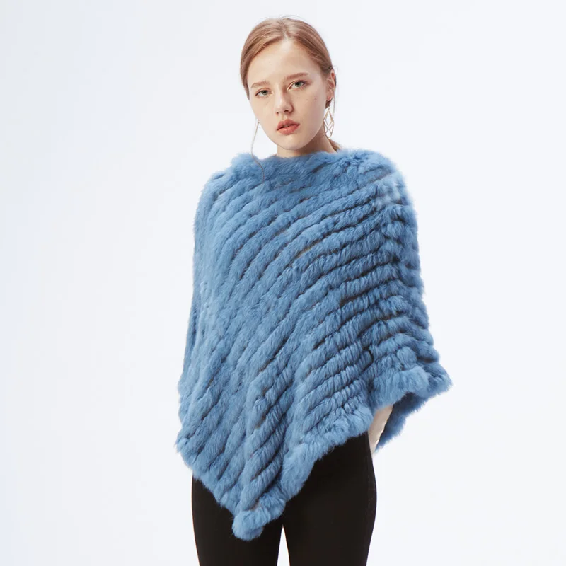 Moda pulôver de pele para as mulheres de malha de pele de coelho genuíno poncho capes senhoras malha de pele real amic envolve xales triângulo jaquetas