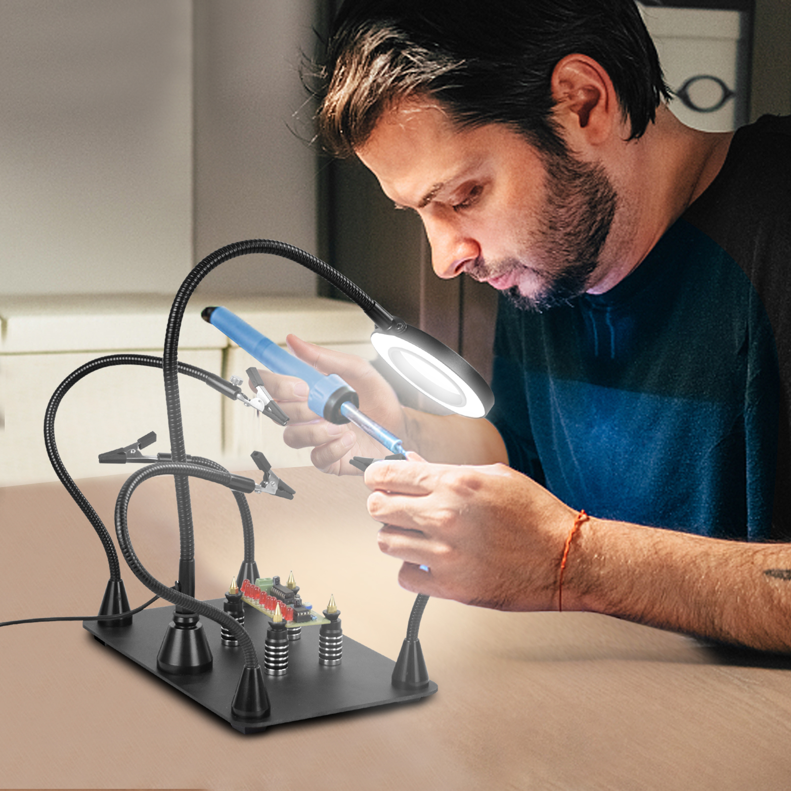 NEWACALOX แม่เหล็กแผงวงจร PCB ผู้ถือแขนยืดหยุ่นบัดกรีที่สามมือเชื่อมสถานีบัดกรีขาตั้งเหล็กซ่อมเครื่องมือ