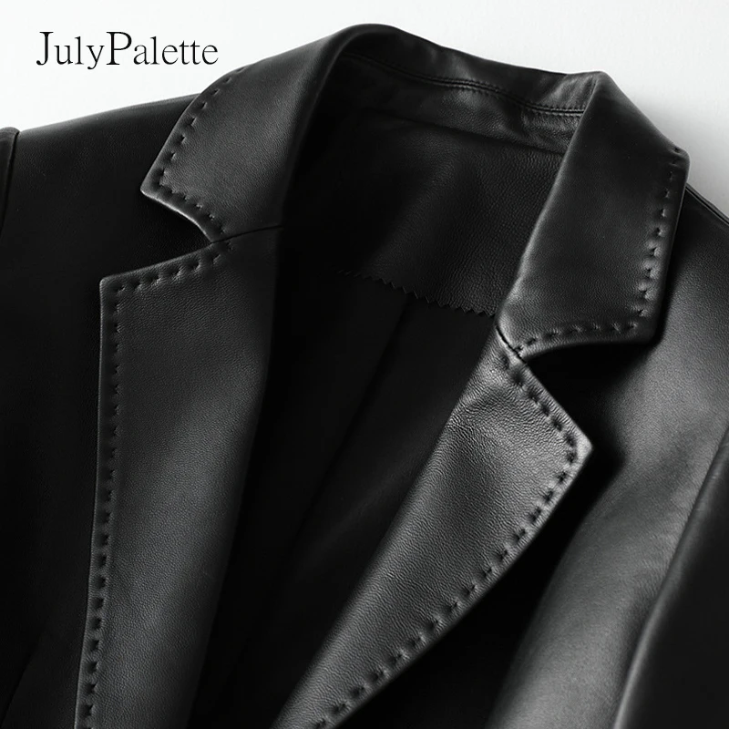 Julypalette Blazer en cuir de mouton véritable pour dames, veste de bureau, col cranté, cuir véritable, mode printemps 2022