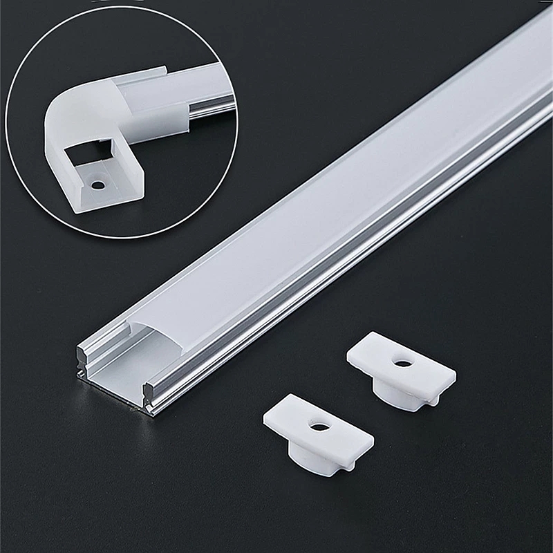 Canal de aluminio de 50cm para tira de Led, perfil de aluminio en forma de V estilo U con cubierta de PC lechosa difusora, soporte de luz de tiras de barra LED