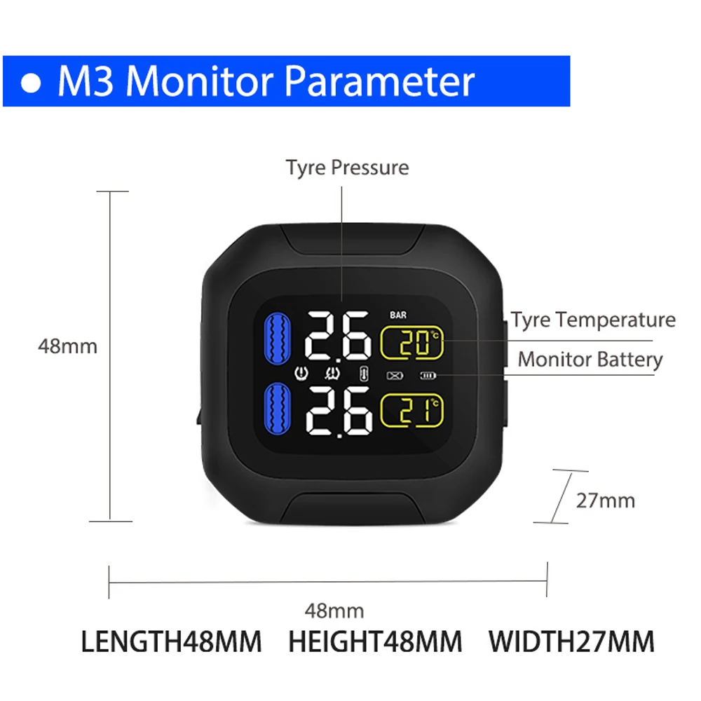 M3 Moto impermeable motocicleta sistema de supervisión de presión de neumáticos en tiempo Real TPMS pantalla LCD inalámbrica sensores internos o externos