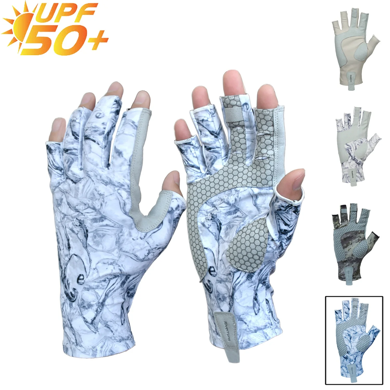 Los guantes de pesca sin dedos Riverruns están diseñados para hombres y mujeres, pesca, canotaje, kayak, senderismo, correr, ciclismo.