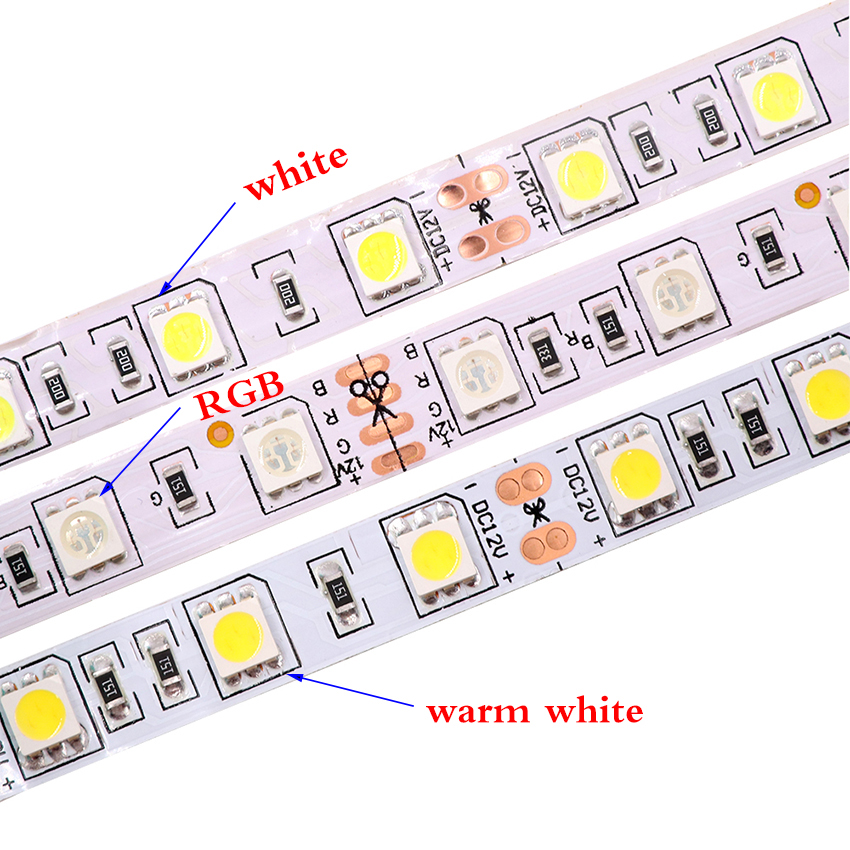 LED 스트립 조명 5054 5050 2835 RGB SMD 120led 60LED 240LED 5630 방수 유연한 LED 테이프 홈 데코용, 12V 5M, 9 색
