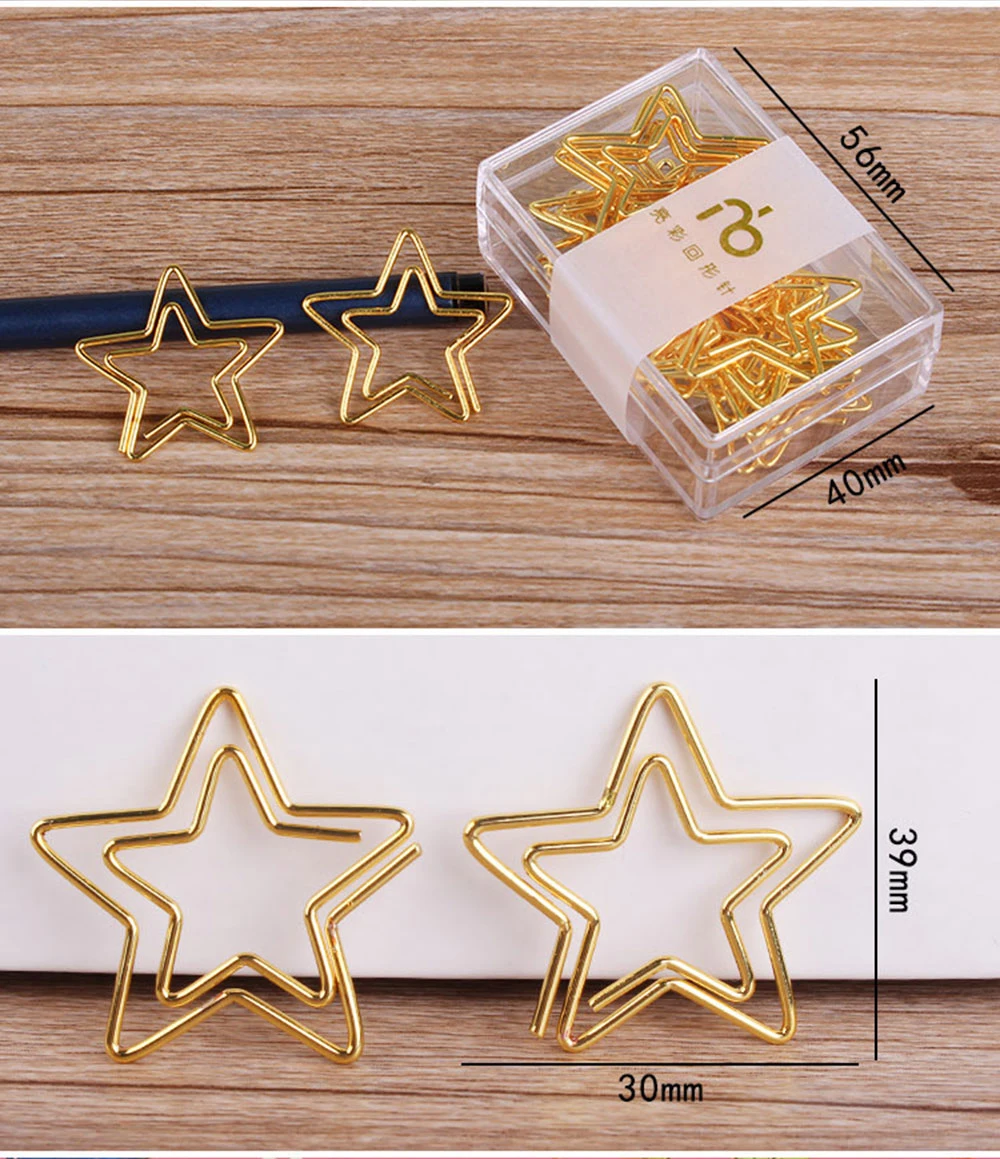 12 ชิ้น/กล่อง Kawaii Five Pointed Star กระดาษคลิปโลหะทองบุ๊คมาร์ค Memo PaperClip เครื่องเขียน Office คลิป