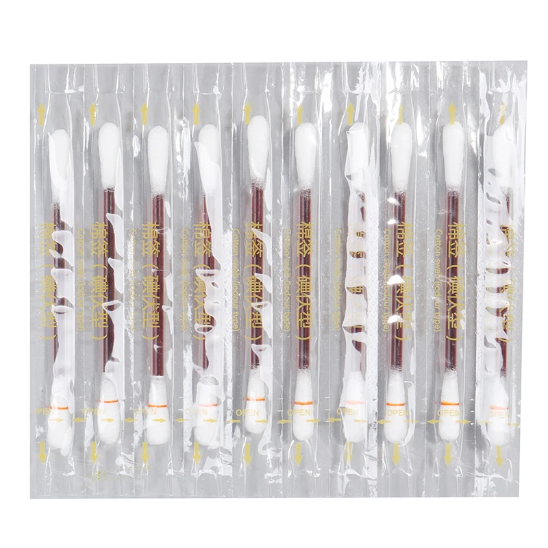 10 ชิ้นทิ้งไอโอดีนทางการแพทย์ผ้าฝ้าย Swab บ้านฆ่าเชื้อฉุกเฉิน Double Head Buds เคล็ดลับจมูกหูทําความสะอาด