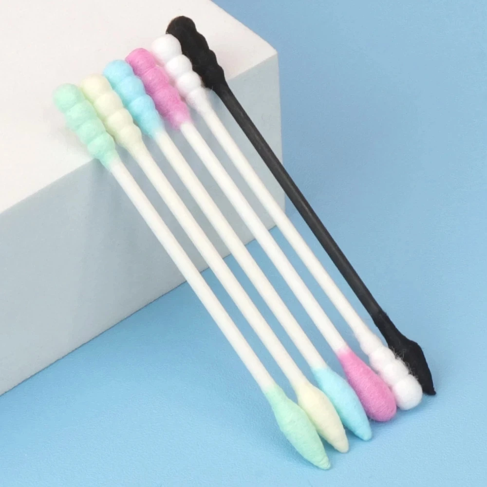 100ชิ้น/แพ็คทิ้งที่มีสีสันคู่กระดาษ Handle Swab Eyelashes ทำความสะอาด Swab แต่งหน้าทำความสะอาดเครื่องมือช่วย