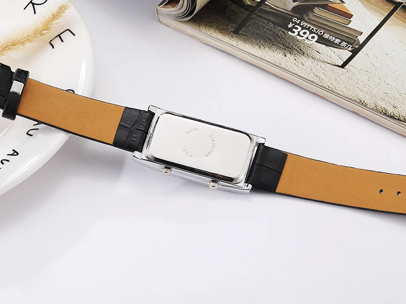 Dual Dial Unisex นาฬิกาหนังแท้คู่นาฬิกาข้อมือควอตซ์ Simple Minimalist ผู้ชายผู้หญิงชายหญิงสีดําสีขาวนาฬิกา