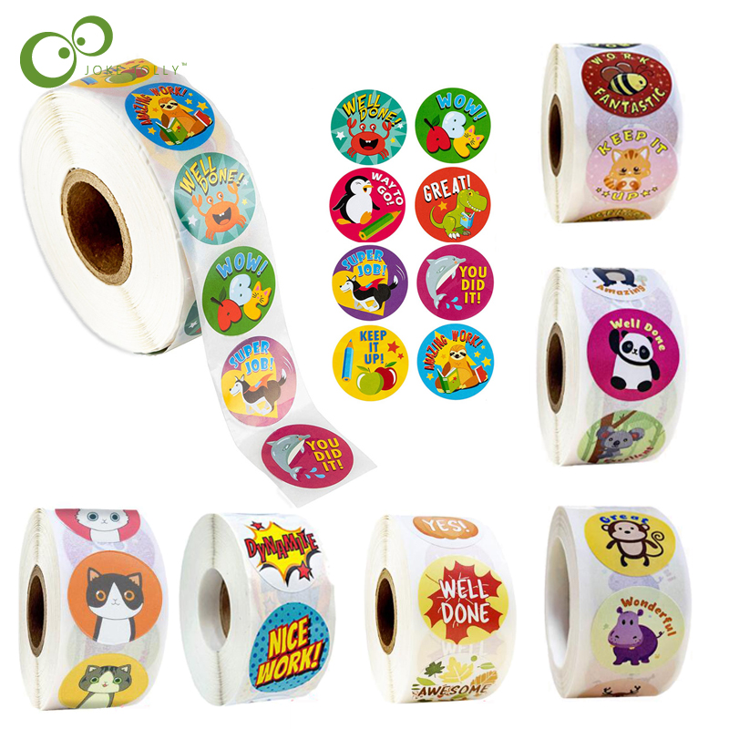 500 uds/rollo de pegatinas de recompensa, pegatinas de estímulo para niños, pegatinas motivacionales con animales lindos para estudiantes y profesores GYH