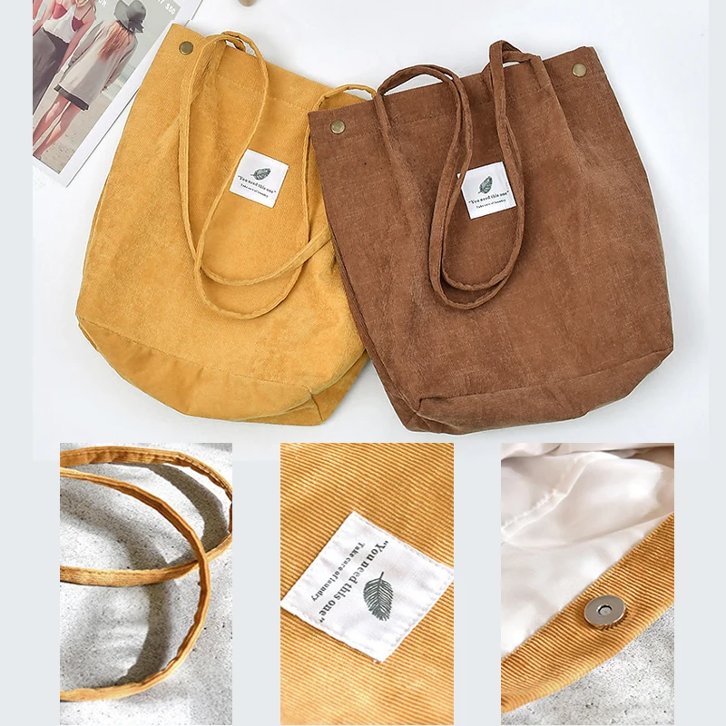 MARKROYAL Corduroy Tote กระเป๋าสําหรับหญิงสาวเด็กกระเป๋าสะพายกระเป๋าด้านในสําหรับทํางานและช้อปปิ้ง Dropshipping