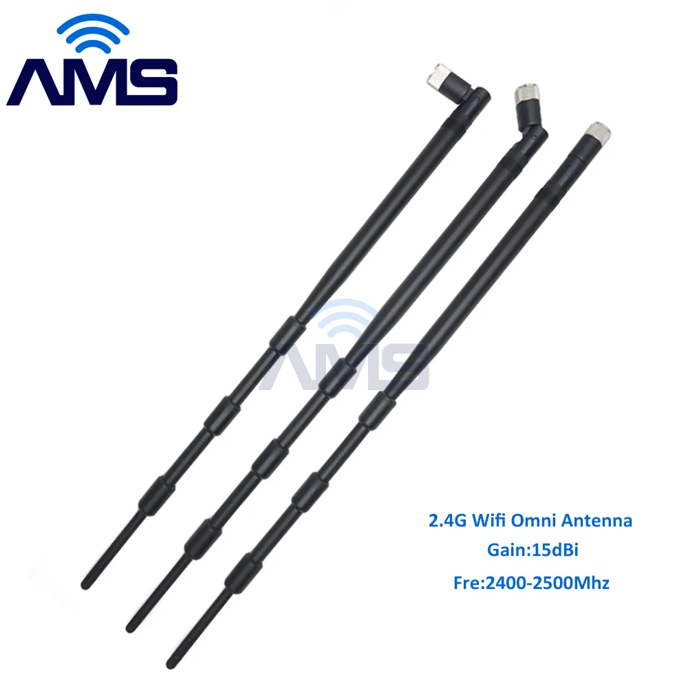 AMS Factory Wholesale External SMA male rubber duck wireless router aerial 2400-2500mhz 15 high dBi omni 2.4g wifi hf antenna