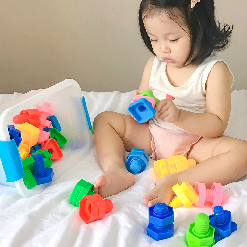 5 セットネジビルディングブロックナット形状一致パズルおもちゃ子供幼児モンテッソーリ形状色認識知育玩具