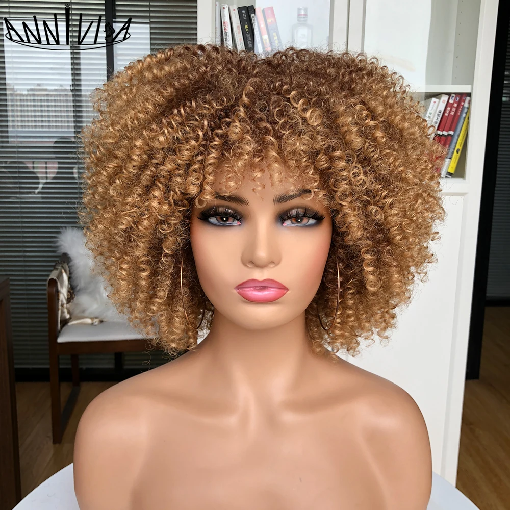 Tóc Ngắn Phi Kinky Xoăn Tóc Giả Với Nổ Châu Phi Tổng Hợp Ombre Glueless Cosplay Bộ Tóc Giả Cho Nữ Màu Đen Cao Cấp Nhiệt Độ