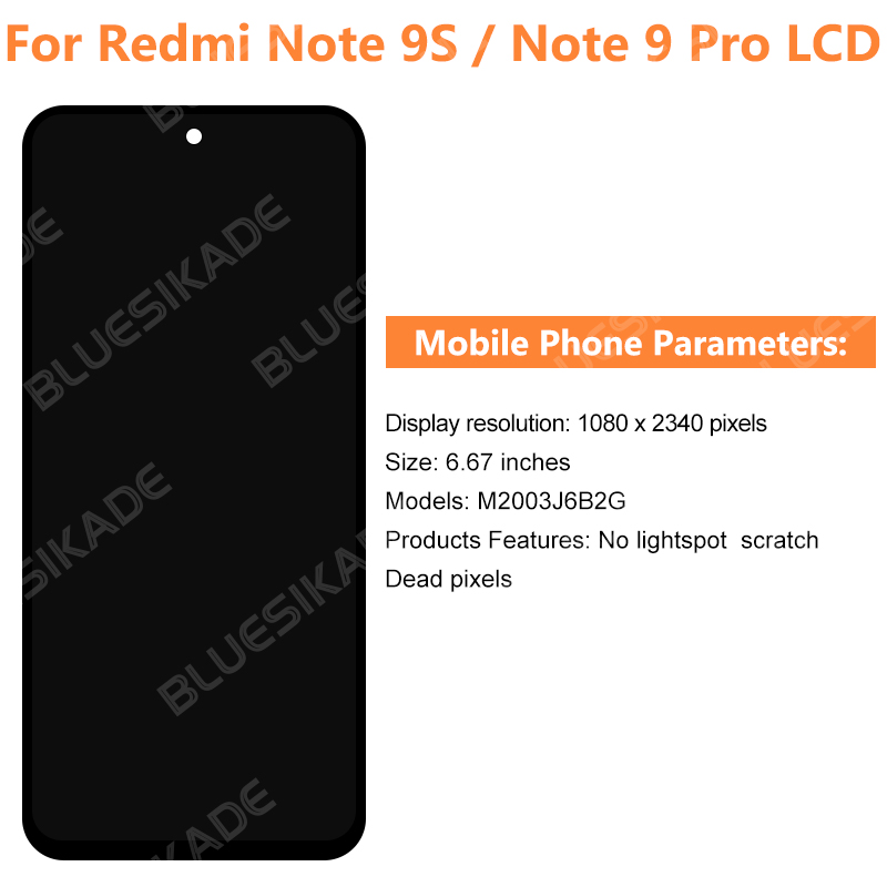 Para xiaomi redmi nota 9 pro display lcd m2003j6b2g digitador da tela de toque para redmi nota 9s lcd m2003j6a1g peças reposição