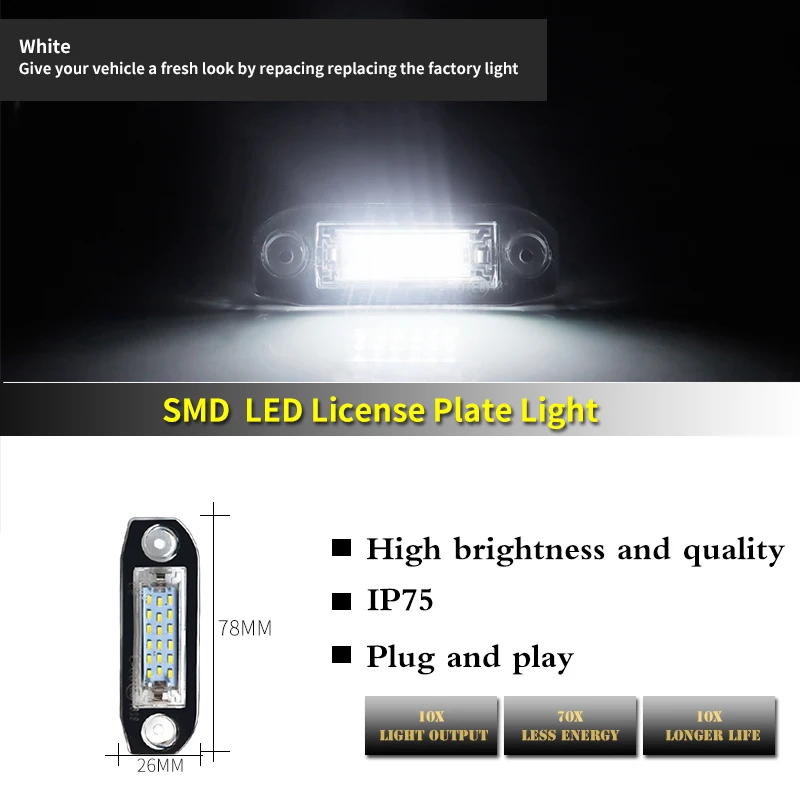 Ijdm xenon branco oem-ajuste completo led luz da placa de licença para volvo s80 xc90 s40 v60 xc60 s60 c70 xc70 v70 lâmpada de número de estilo do carro