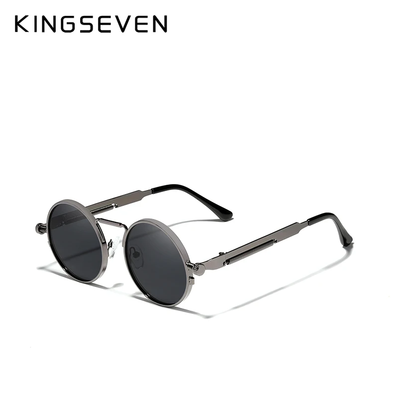 KINGSEVEN 高品質ゴシックスチームパンクサングラス偏光男性女性ブランドデザイナーヴィンテージラウンドメタルフレームサングラス