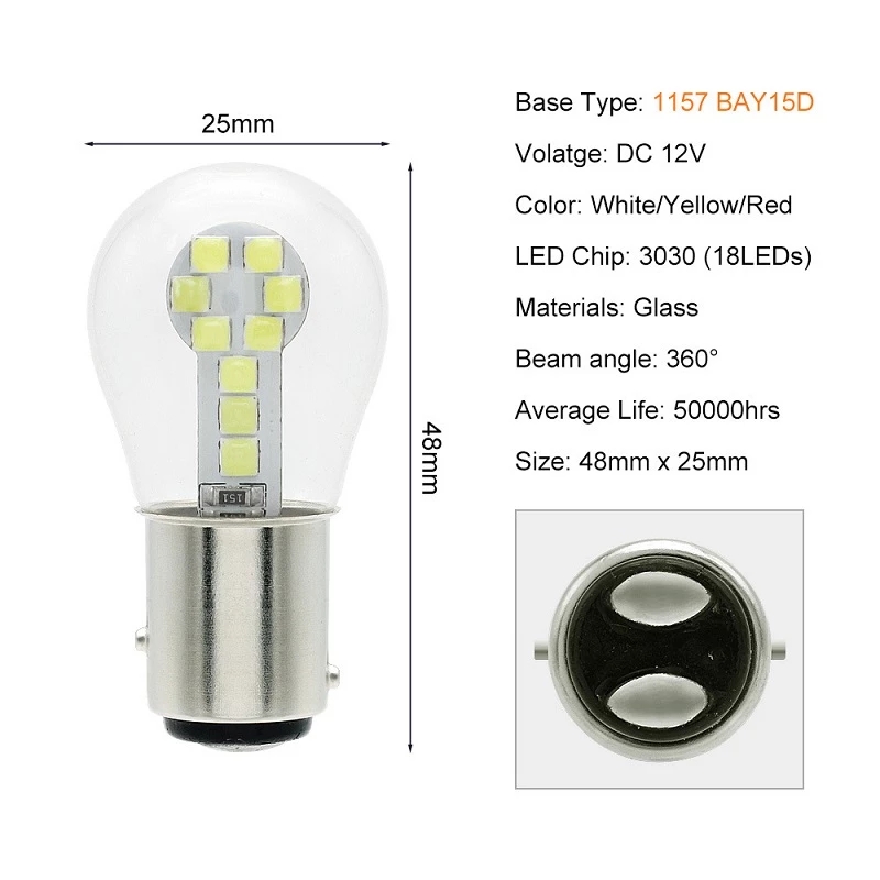 Ampoule Led BA15S P21W 1156 1157 BAY15D P21/5W R5W R10W, feux de freinage de voiture 18SMD 3030 puces, clignotant DRL Super lumineux, 1 pièce