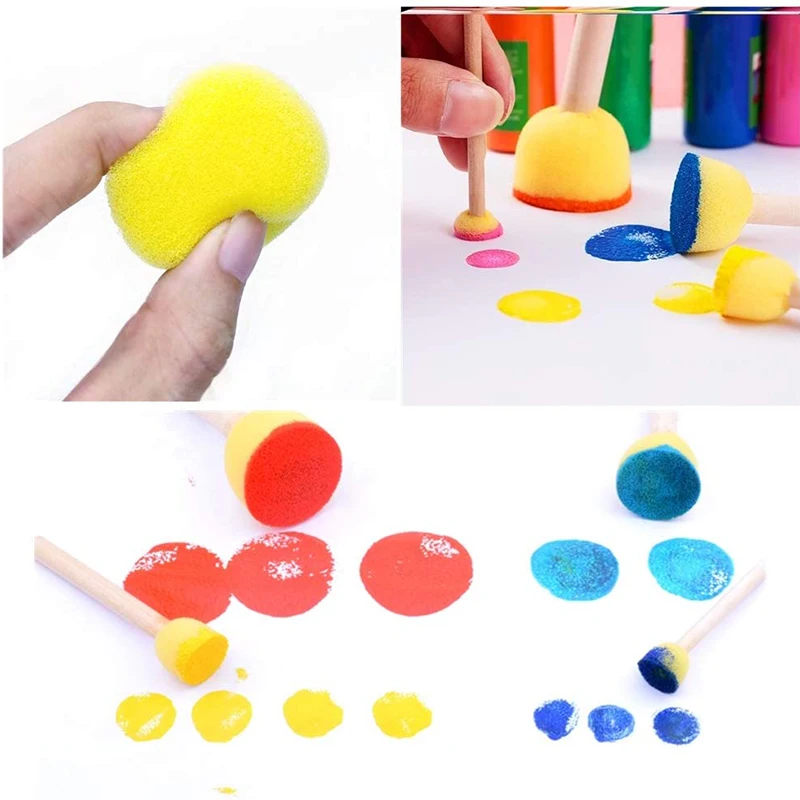 4 ชิ้น/เซ็ตฟองน้ําแปรงไม้ Handle ฟองน้ําโฟมแปรงศิลปะจิตรกรรมเครื่องมือสําหรับเด็ก DIY ของเล่นอุปกรณ์ศิลปะ