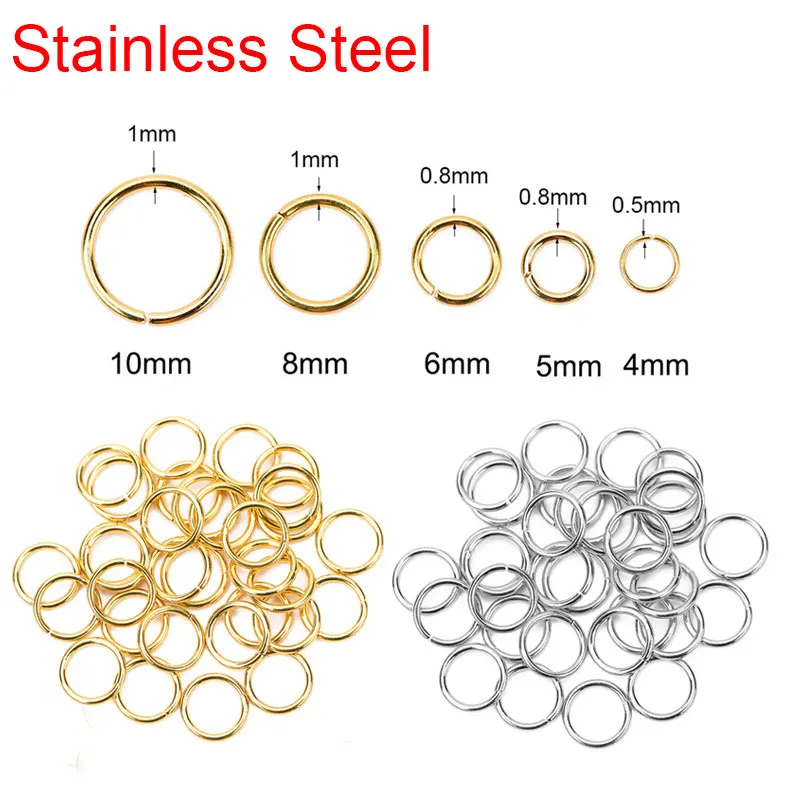 50 100 peças pvd nunca desbota anéis de salto abertos de aço inoxidável 4 5 6 8 10 mm conectores de anéis divididos para diy jóias fazendo suprimentos