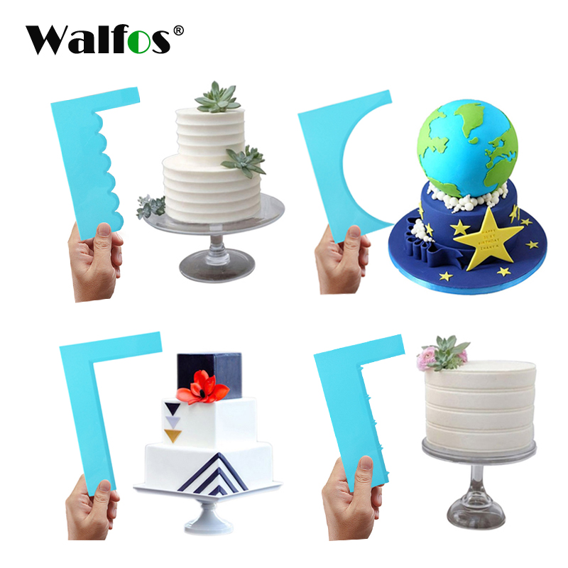 WALFOS Alat Dekorasi Kue Cetakan Kue Dapur Lebih Halus Tepi Spatula Krim Mousse Fondant Halus Pengikis Kue