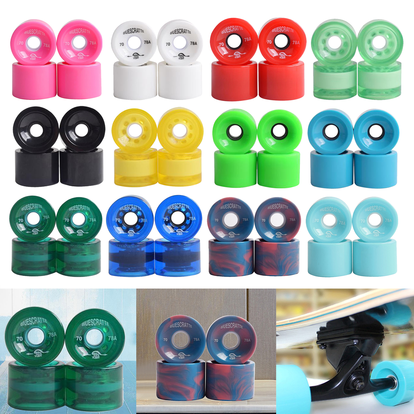 4x 78A Härte Skateboard Räder 70X51mm Longboard Roller Teile