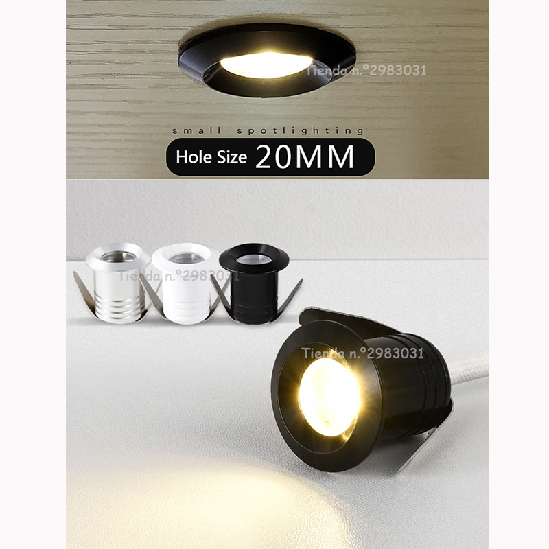 Silbrig/Schwarz/Weiß/Gold Mini LED Downlights 1W 3W 20mm 85V-265V Schmuck Display Decke Einbau Schrank Spot Lampe DC12 24V