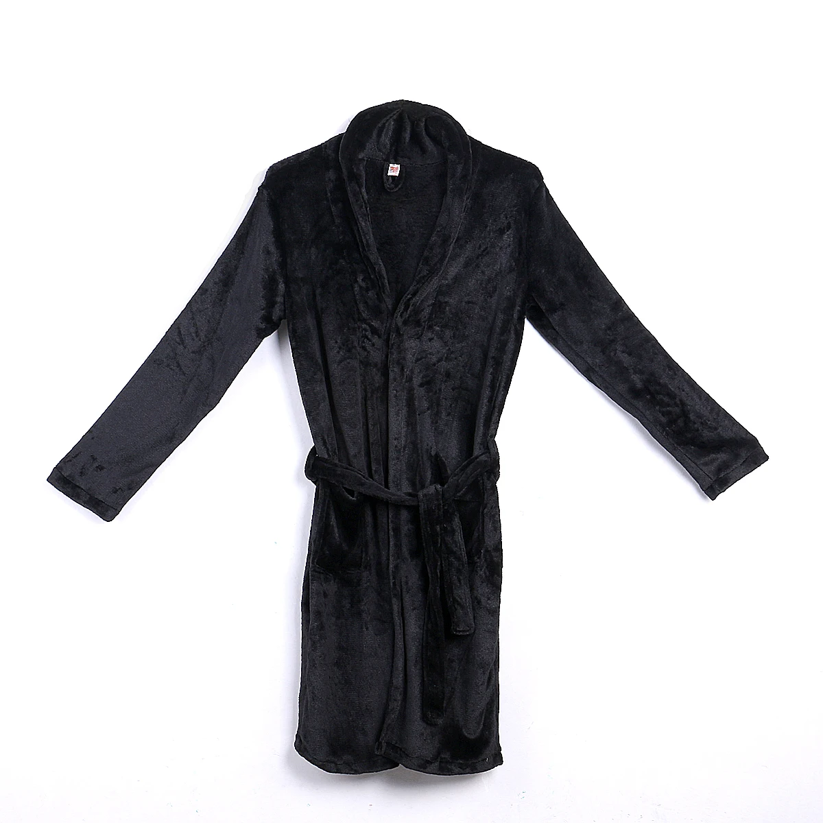 Casaul Men's Plush Shawl BathRobes with Sashes Men Soft Long Sleeve 2 Side Pockets Cloak Winter Solid Warm Dressing Gown M-XXL