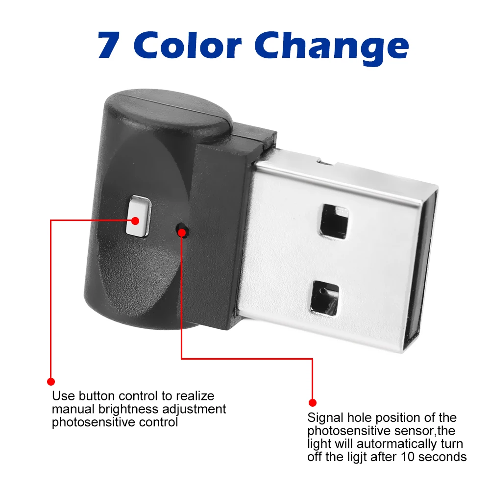 Mini USB Đèn LED Xe Hơi Tự Động Bên Trong Khí Quyển Ánh Sáng Chiếu Sáng Khẩn Cấp Ánh Sáng Máy Tính Tự Động Nhiều Màu Sắc Đèn Trang Trí Phụ Kiện Ô Tô