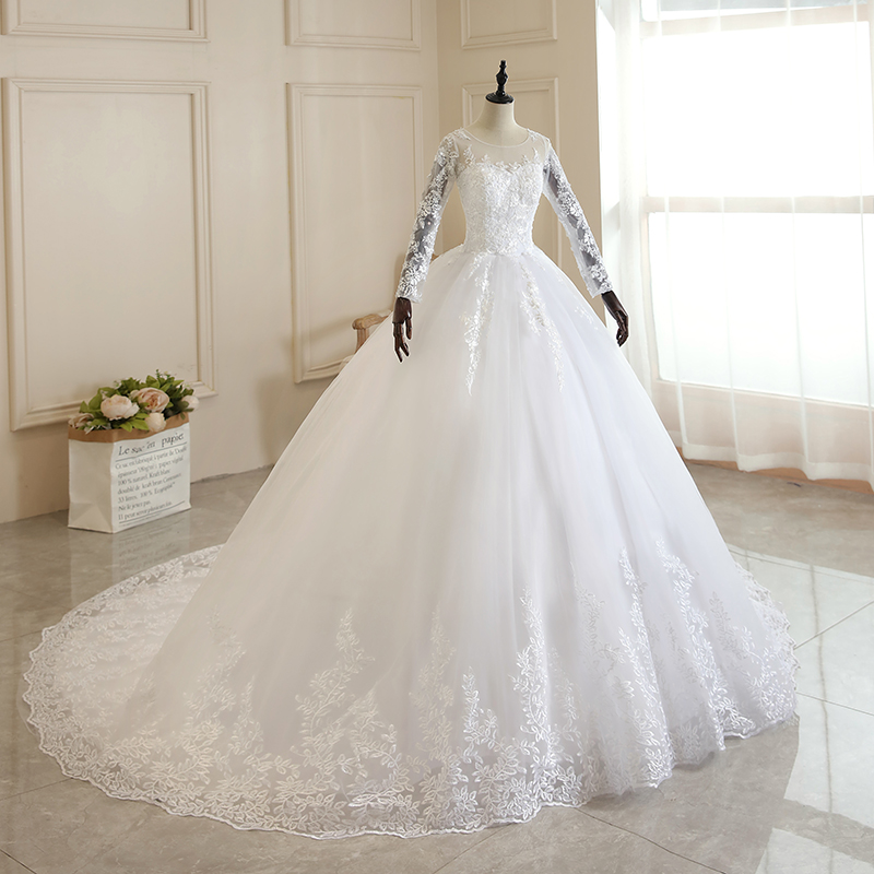 Đầm Vestido De Noiva 2022 Nguyên Chất Đầy Nữ Tay Áo Cưới Kèm Tàu Công Chúa Tiệc Cao Cấp Áo Dây De Mariee Plus kích Thước