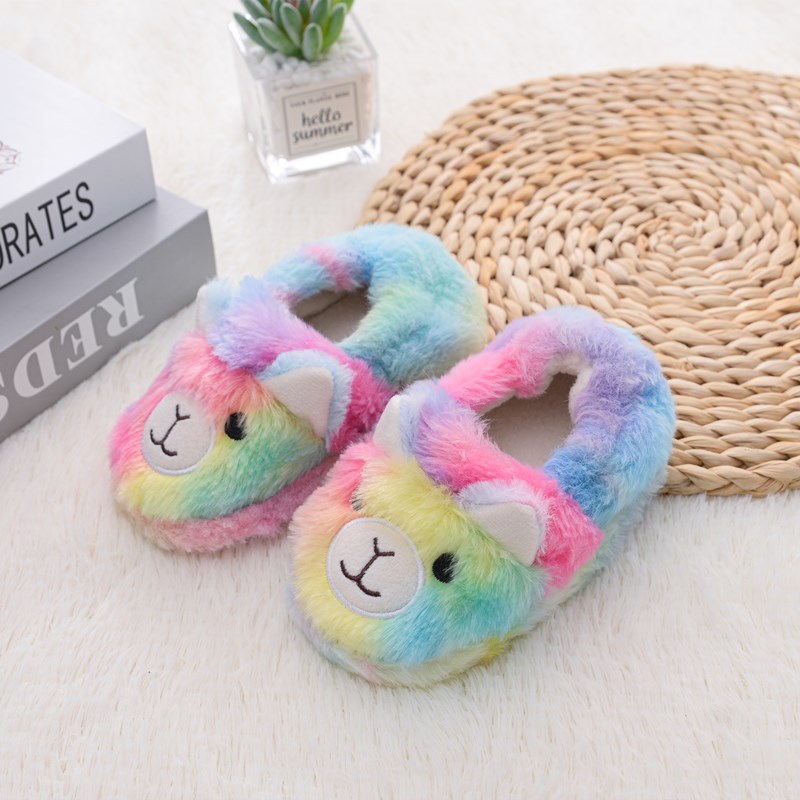 Inverno unicórnio chinelos crianças da criança menina flip flop bebê meninos slides de pele algodão sapatos internos quente fofo casa crianças chinelo