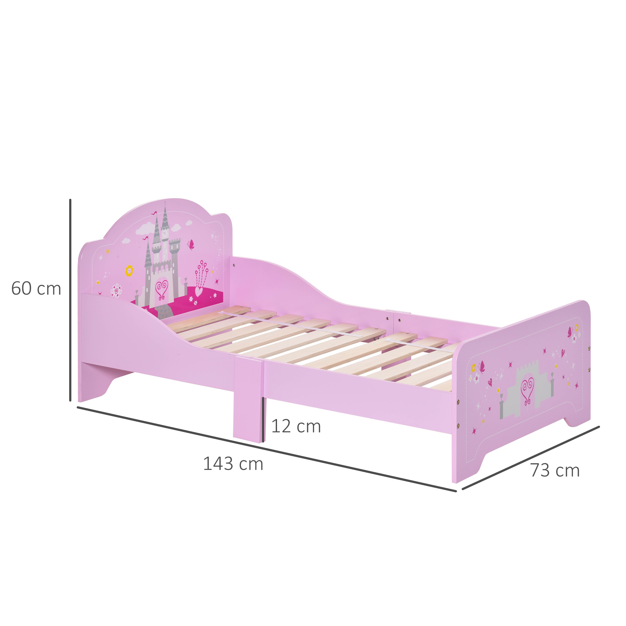 HOMCOM letto per bambini in legno per + 3 anni con protezione laterale