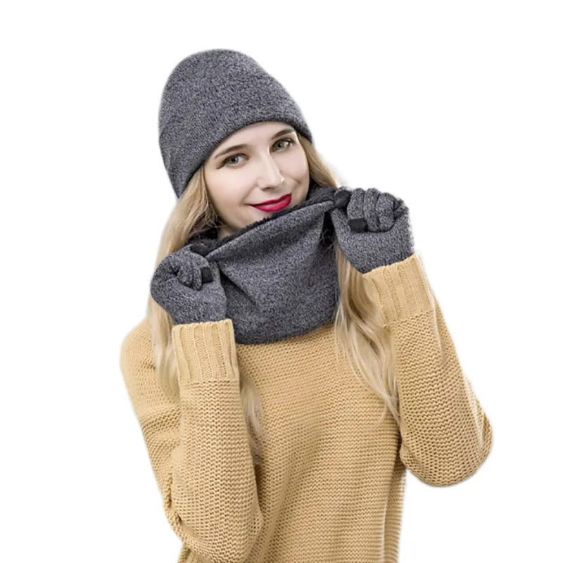 Conjunto de gorro y bufanda de terciopelo para hombre y mujer, Kit de guantes y bufandas de punto a la moda, conjunto de 3 piezas por juego, invierno