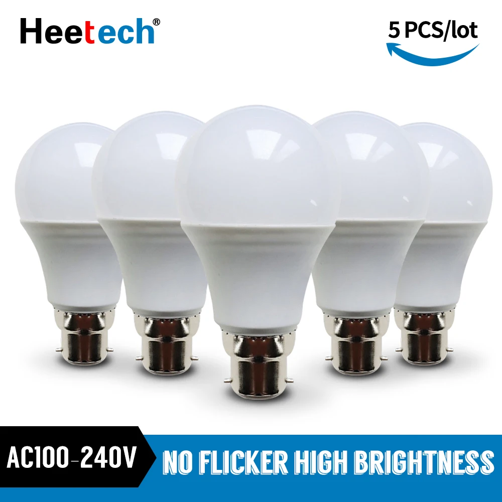 Bombilla 5 Miếng B22 Bóng Đèn LED Đèn Lưỡi Lê 21W 18W 15W 12W 110V 220V 240V Lạnh/Trắng Ấm Lampada Đèn Trợ Sáng 9W 6W 3W