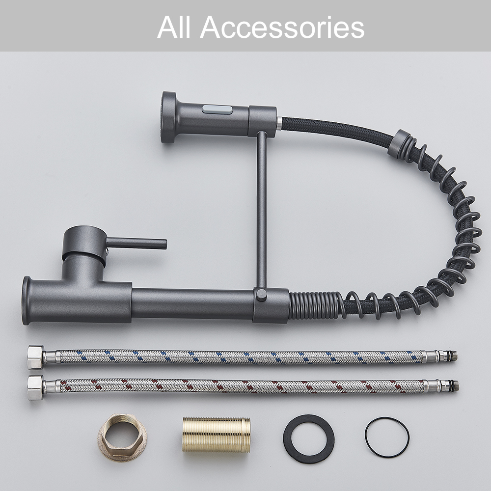 Silbergrauer Küchenspüle-Wasserhahn mit einem Griff, Feder-Warm- und Kaltwasserhahn, Deckmontage, Badezimmer, mattschwarzer Küchenkran