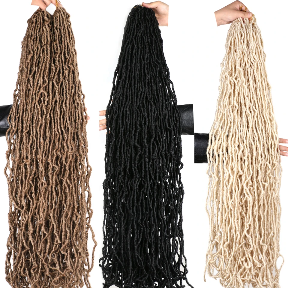 Faux Locs Crochet Braids 36 24 18 Polegadas 21 Strands/Pack Faux Locs Crochet Hair Cabelo Crochet Braid Soft Locs Goddess Braids Dreadlocks Hair Trancas Pronta De Cabelo Sintético For Brasil Women