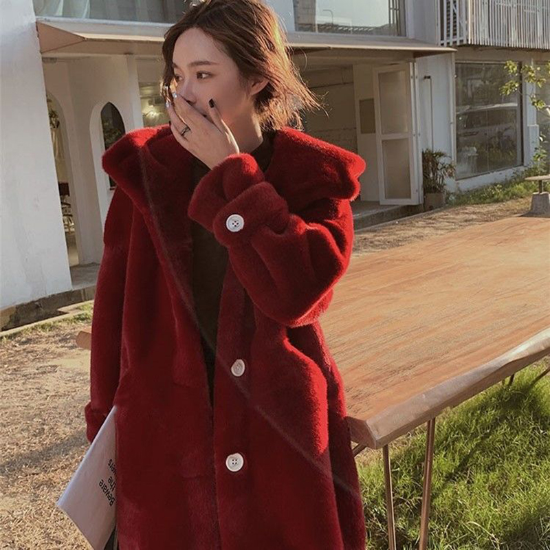 2021ผู้หญิงฤดูหนาวใหม่ Faux กระต่ายขนสัตว์หลวมยาวเสื้อขนสัตว์ขนาดใหญ่ Hooded เสื้อกันหนาวหนาหญิง Plush เสื้อ