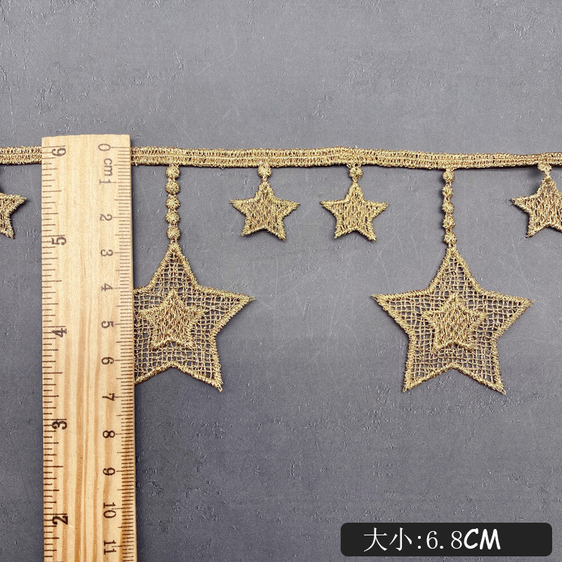 3 Thước Thêu Vàng Đơn Phương Ngôi Sao Tua Rua Phối Ren Quần Áo May Tiếp Liệu Tự Làm Áo Gối Kèm Áo