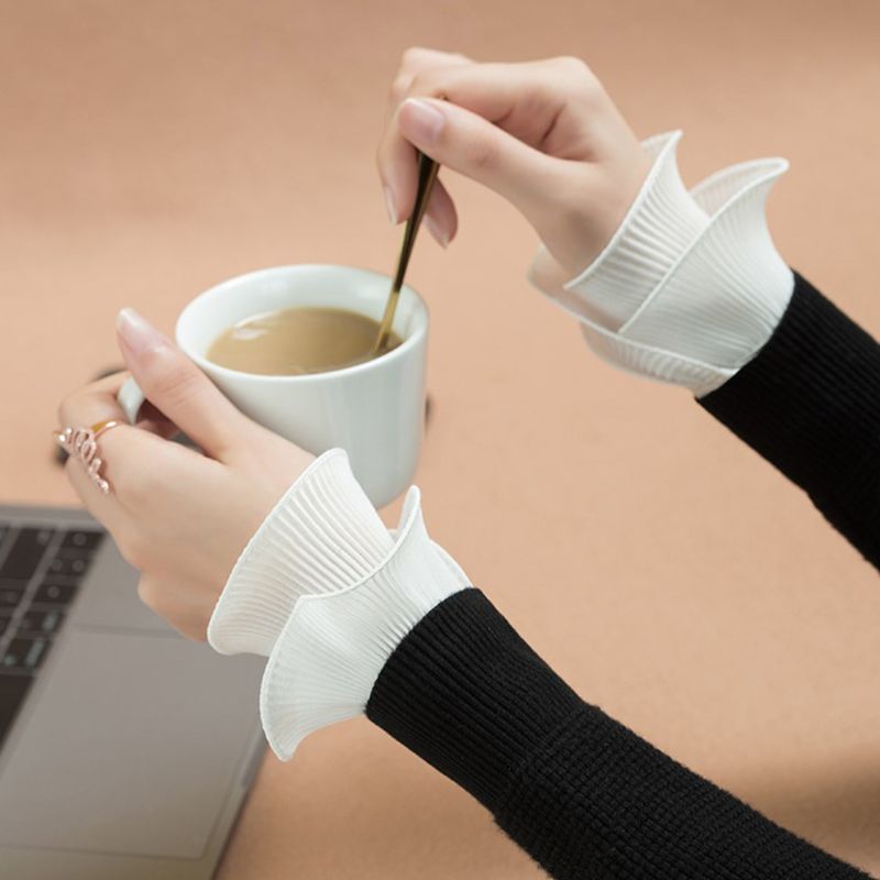 Detachable Shirt Pleated Flare Sleeve False Cuffs Solid Color Pleated Layered Decorative Women Clothing Accessory