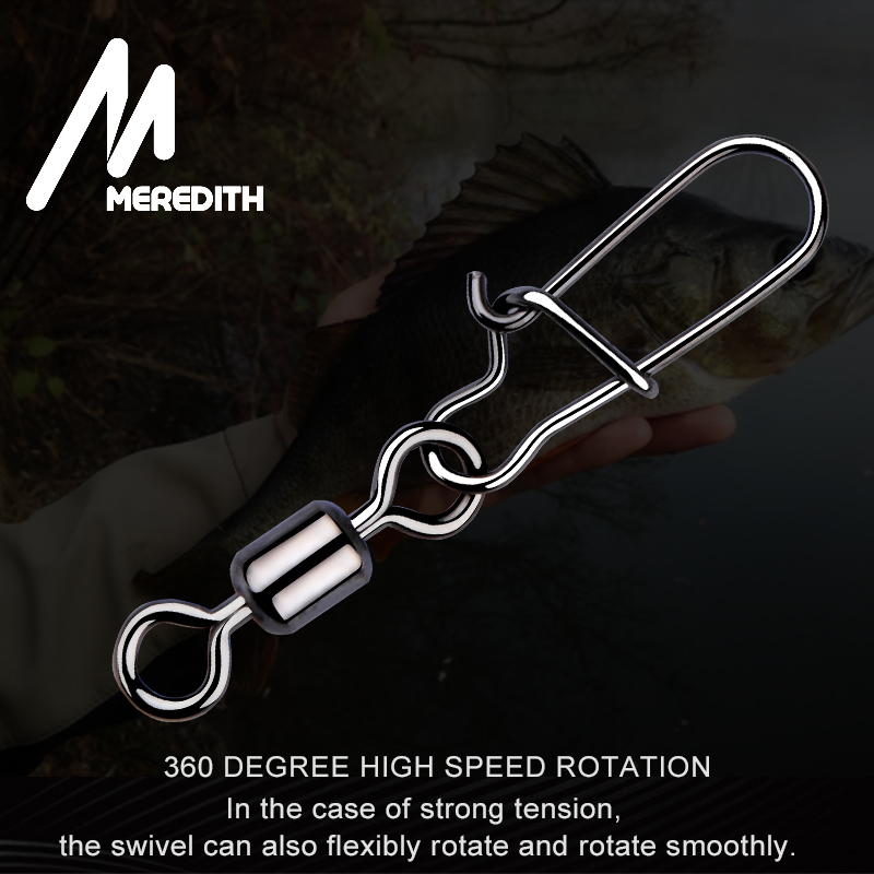 MEREDITH-accesorios de pesca de Lucio, Pin conector de rodamiento giratorio de acero inoxidable, anzuelo a presión, señuelo, aparejos giratorios, 50 piezas