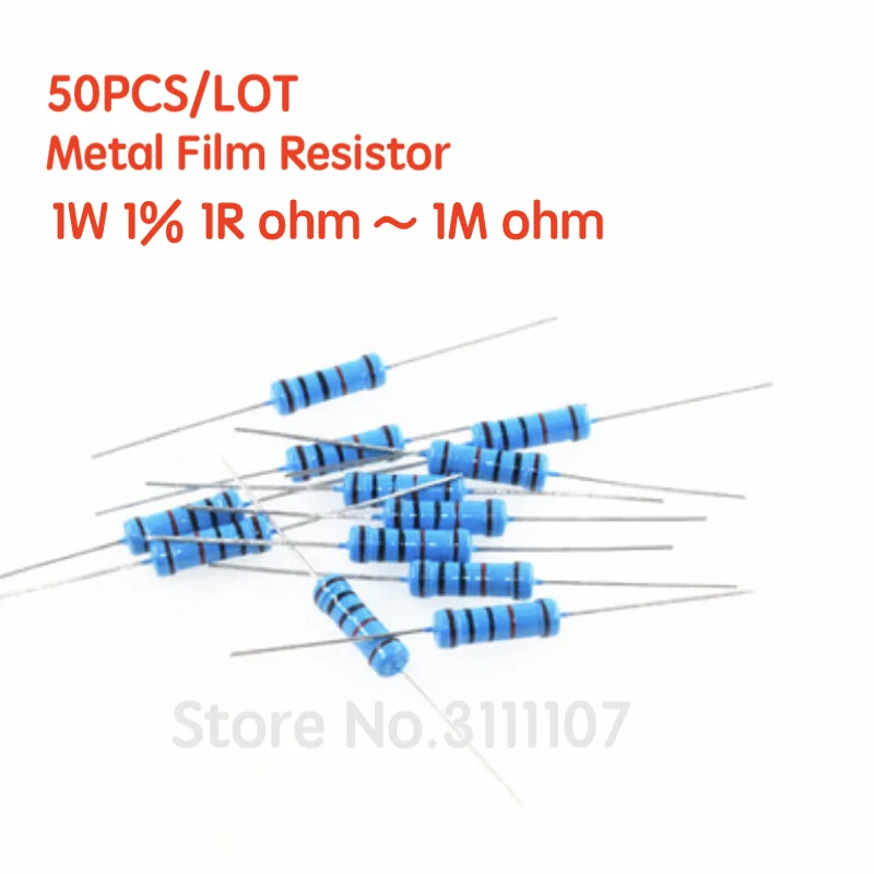 50 Cái/lốc 1W 1% Kim Loại Phim Điện Trở 1% 1R ~ 1M 2R 10R 22R 47R 100R 330R 1K 4.7K 10K 22K 100K 470K 51 22 47 330 Ohm