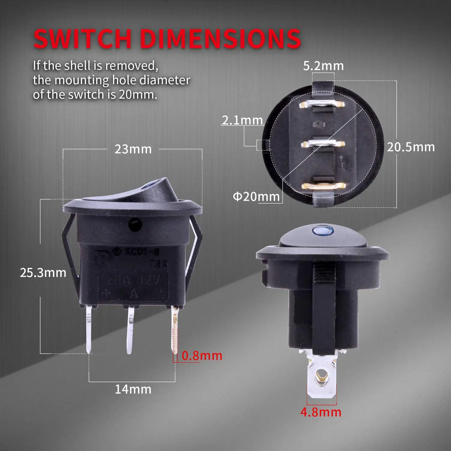 DaierTek 20mm ronde tuimelschakelaar shell behuizing 12V LED AAN UIT voor auto vrachtwagen golfkar dash paneel blauw rood groen verlicht