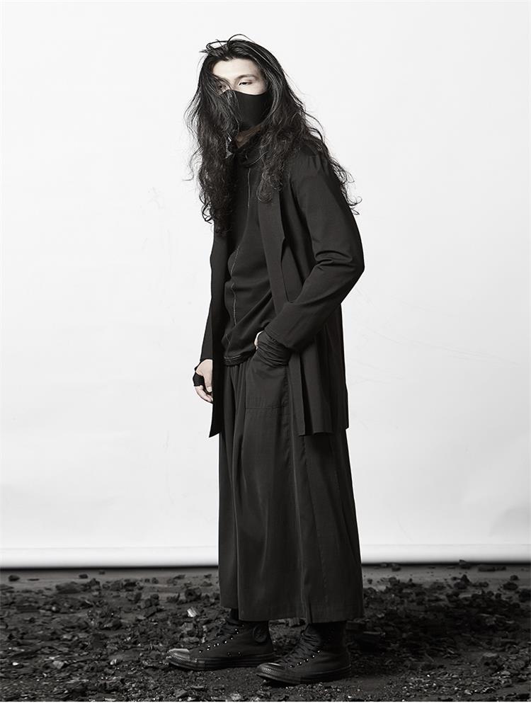 Celana Kaki Lebar Pria Mode Kepribadian Jepang Baru Pasang Celana Kasual Ukuran Besar Longgar Hitam Gelap Pria