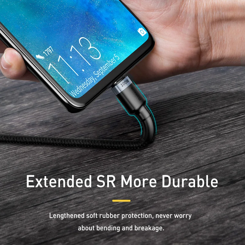 Baseus 100W USB C a USB tipo C Cable PD Cable de carga rápida 5A USB-C tipo C Cable para iPhone17 MacBook Samsung Xiaomi
