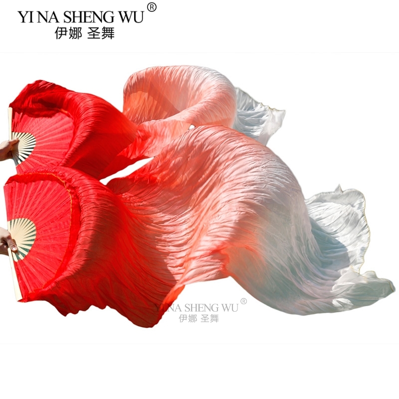뜨거운 판매 아이 여성 밸리 댄스 팬 1 쌍 그라디언트 색상 댄서 연습 긴 모조 실크 팬 150/180x90cm 레이온 실크 팬