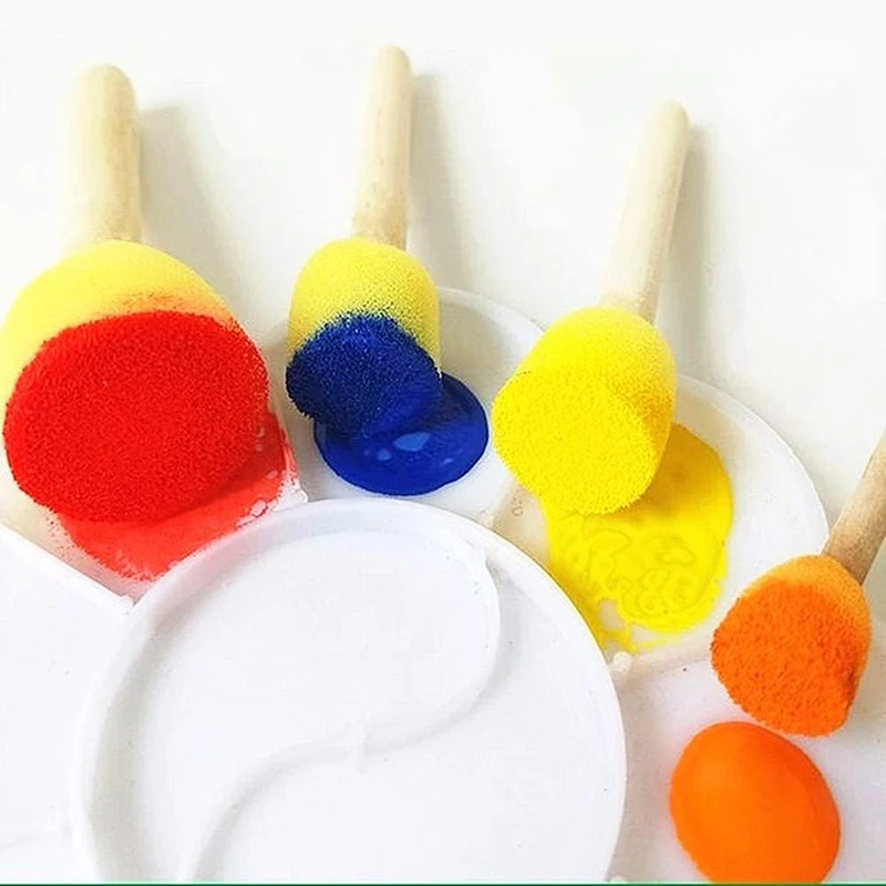 4 ชิ้น/เซ็ตฟองน้ําแปรงไม้ Handle ฟองน้ําโฟมแปรงศิลปะจิตรกรรมเครื่องมือสําหรับเด็ก DIY ของเล่นอุปกรณ์ศิลปะ