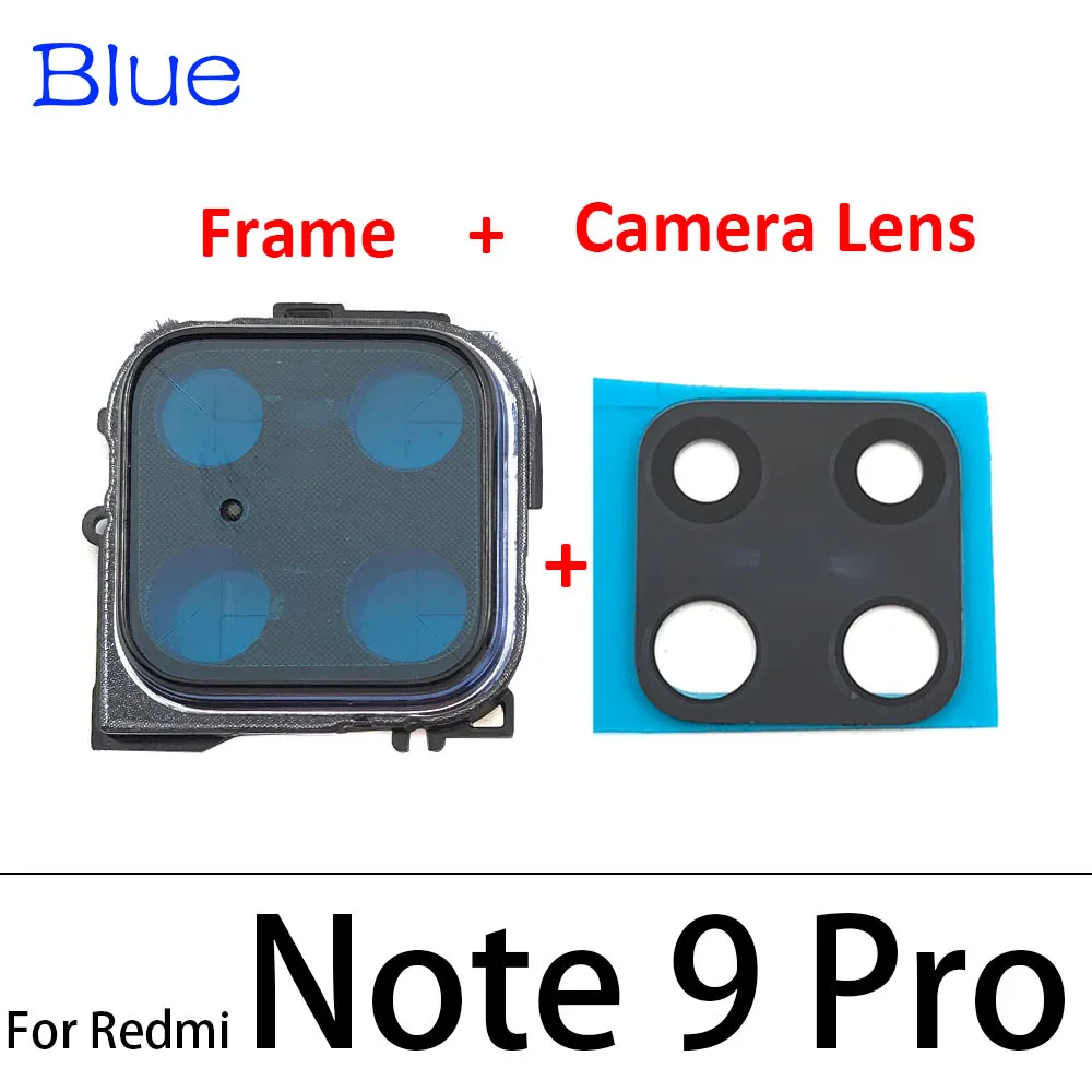 New For Xiaomi Redmi Note 9S / Note 9 Pro Rear Camera Glass Lens Cover Note9 Back Camera Frame Holder Replacement With Sticker