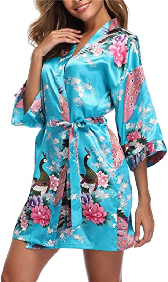 Satynowy jedwabny damski szlafrok ślubny dla druhny Seksowny szlafrok z nadrukiem żurawia Krótka długa suknia nocna Kimono Szlafrok Moda Szlafrok Kobieta