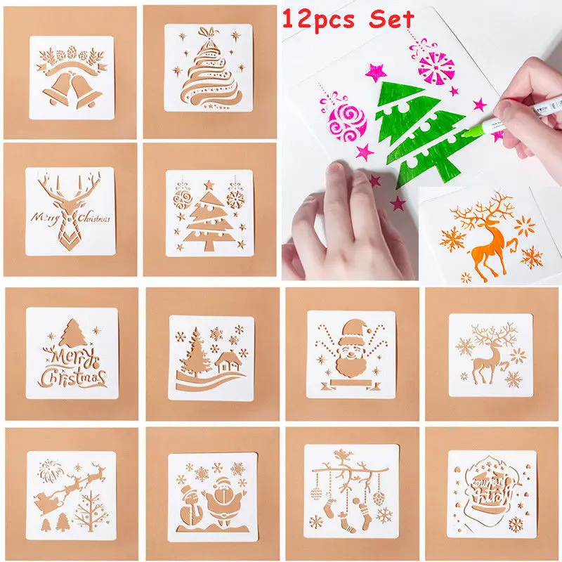 12 Chiếc Nhựa Có Thể Tái Sử Dụng Đạn Stencils Cho Tranh DIY Thêu Sò Nhật Ký Sổ Lưu Tạp Chí Bản Mẫu Trường Văn Phòng Phẩm Quà Tặng