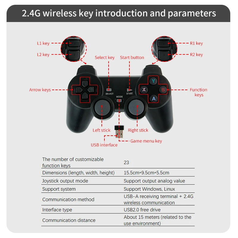 Yahboom-PS2 Wired USB Controlador de Jogo Sem Fio, Handle para ROS ROS2, Jetson Nano e Raspberry Pi Robots Kit, APP Controle Remoto