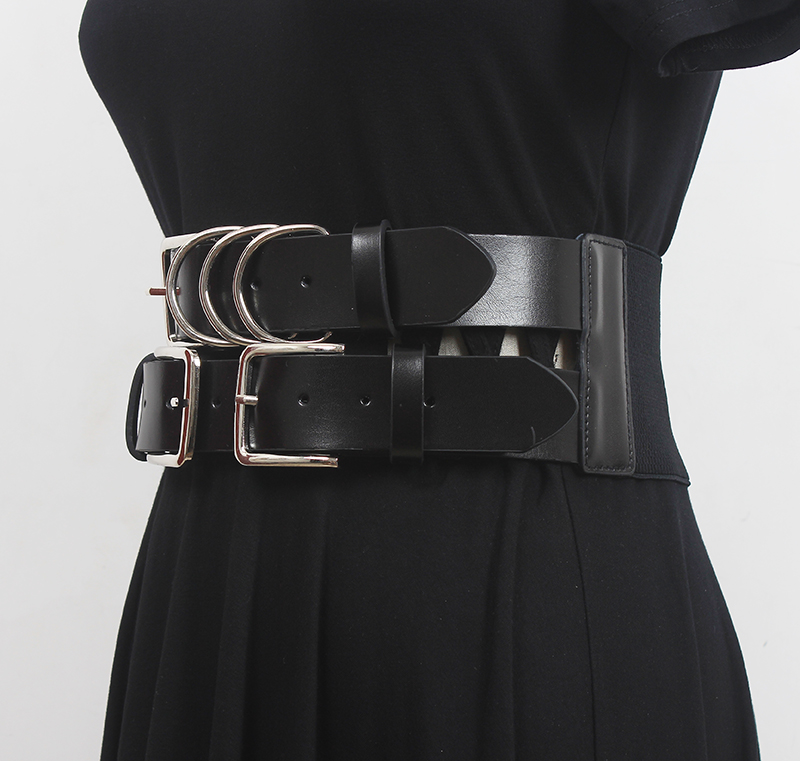 女性用の伸縮性のある革のドレスとベルト,革の脚のバンドの装飾,幅広のベルト,r193